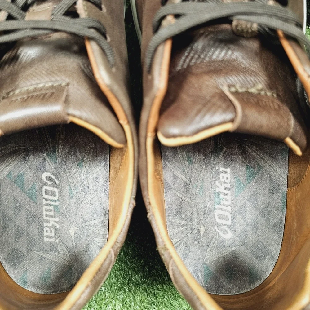 OluKai Lae'ahi Li Ili Brown Leather Drop Heel Casual Sneakers Mens Size 11.5